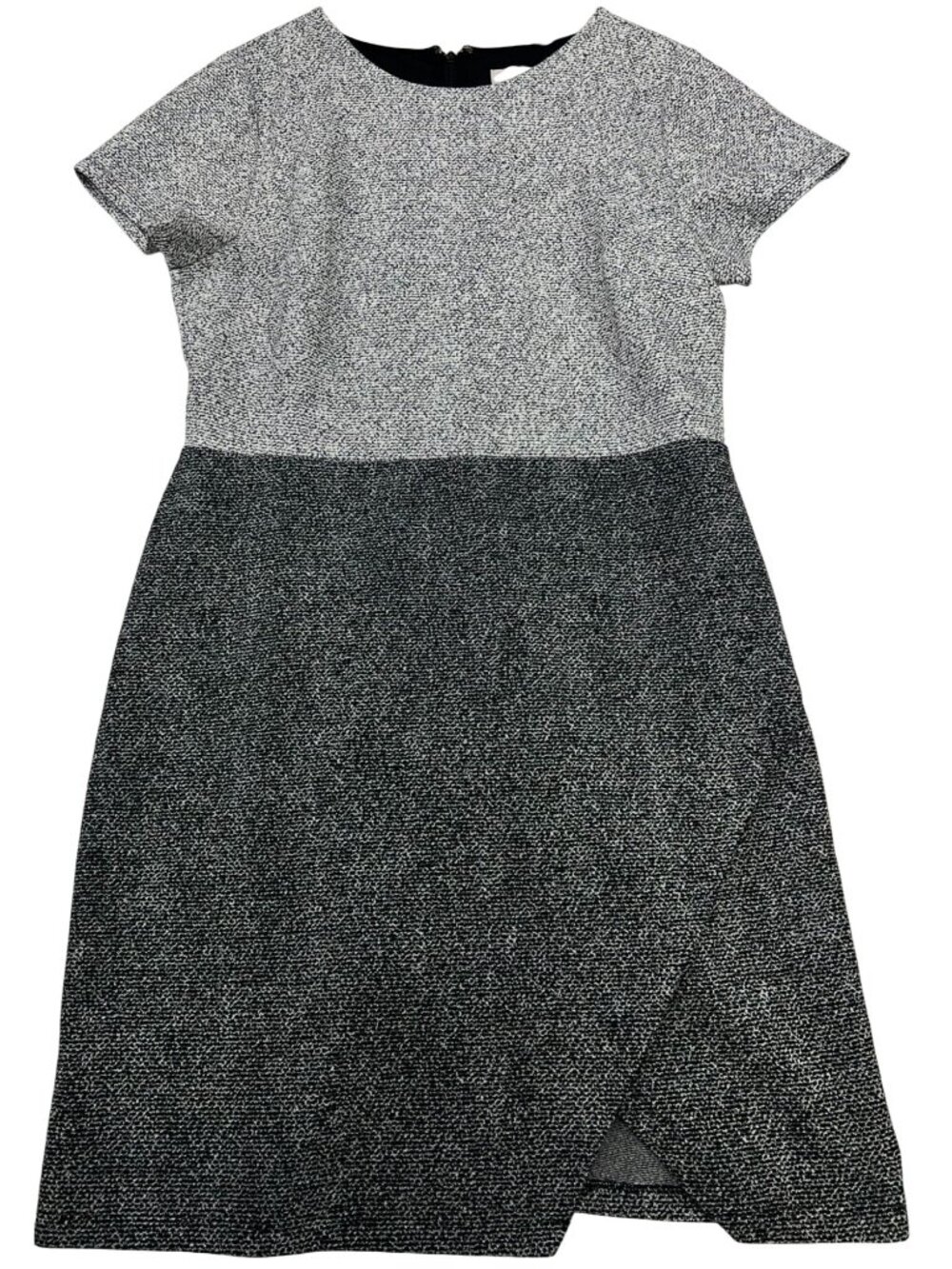 Loft Women's Tweed Sheath Dress Short Sleeve Stretch Size 12 Black Gray Back Zip